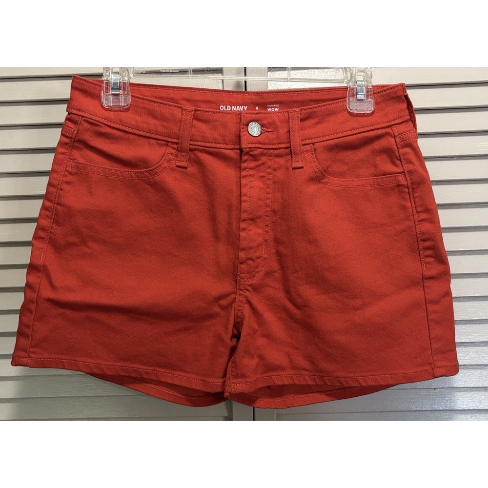 Old Navy Orange Denim Short Size‎ 6 Zip Button Mid Rise Summer Beach